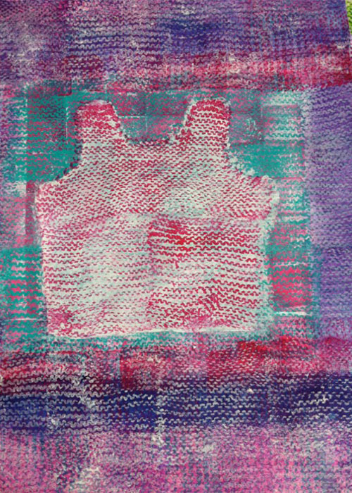 No. 3 - Stempels van gebreide katoen, acryl op papier - 50 x 70 cm - Kittie Markus